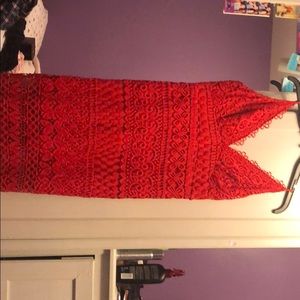 Red crochet lace bodycon dress